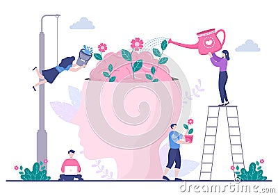 Mental Health Due To Psychology, Depression, Loneliness, Illness, Brain Development, or Hopelessness. Psychotherapy And Mentality Vector Illustration