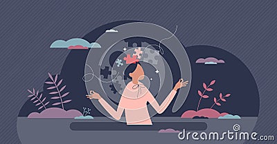 Mental health for female as inner mind peace and balance tiny person concept Vector Illustration