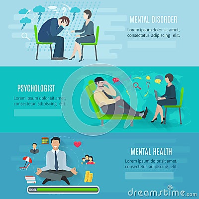 Mental health flat banners set Vector Illustration