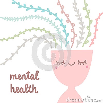 Mental health hand drawn vector creative illustration in cartoon comic kawaii style pastel colors beautiful girl colorful hair Cartoon Illustration