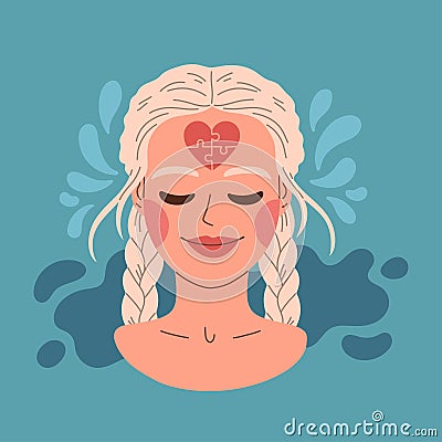 Mental health. Healthy mentality and self care illustration. Happy woman feel confident, relax, accept, love herself. Vector Illustration