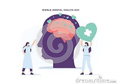 Mental health medical treatment vector illustration. specialist doctor work together to give psychology love therapy Vector Illustration