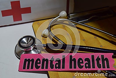 Mental health on the print paper with medical and Healthcare Concept Stock Photo