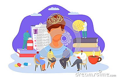 Mental health professional doctor, vector illustration. Group psychotherapy counseling, depression treatment. Man Vector Illustration