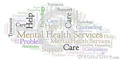 Mental Health Services word cloud. Stock Photo