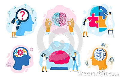 Mental health therapy. Emotional state, mentality healthcare and medical therapies prevention mental problem vector Vector Illustration