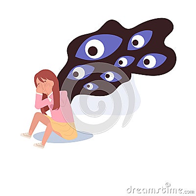 Mental Health in young child Concept. Young Child with Paranoid Thoughts.emotional support for children. Flat vector cartoon Vector Illustration