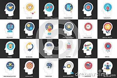 Mental healthy unhealthy thinking of human brain, creative chessboard with abstract heads Vector Illustration