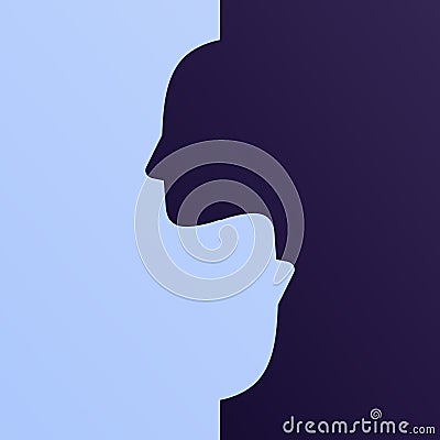 Mental help, psychotherapy and depression emotion concept. Vector flat illustration. Puzzle piece of human face silhouette. Design Cartoon Illustration