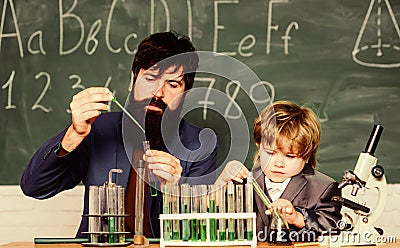Mental process acquiring knowledge understanding through experience. Chemistry experiment. Back to school. Cognitive Stock Photo