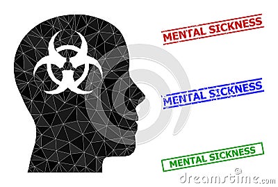 Mental Virus Triangle Icon and Scratched Mental Sickness Simple Seals Cartoon Illustration