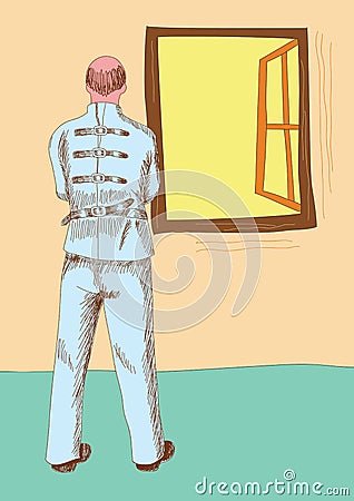 Mentally ill man wearing strait jacket Vector Illustration