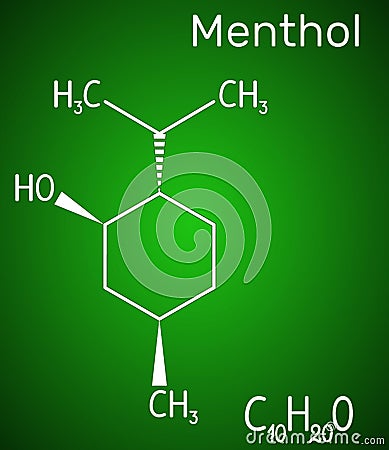 Menthol molecule, is found in peppermint and spearmint. It gives a cooling sensation, relieves minor pain and irritation. Vector Illustration