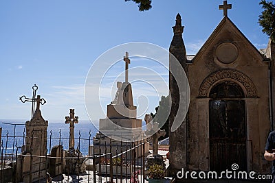 Menton, France - August 8, 2023 - The old cemetery with a panoramic view of the Mediterranean Sea Stock Photo