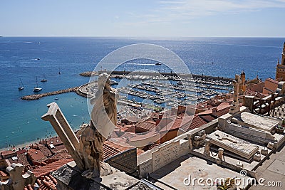 Menton, France - August 8, 2023 - The old cemetery with a panoramic view of the Mediterranean Sea Stock Photo