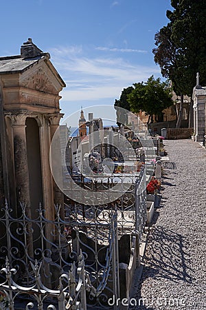 Menton, France - August 8, 2023 - The old cemetery with a panoramic view of the Mediterranean Sea Stock Photo