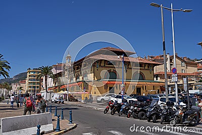 Menton, France - August 8, 2023 - the traditional architecture of the marketplaces Editorial Stock Photo