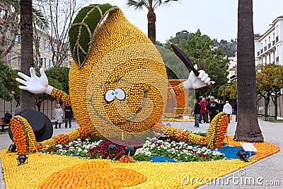 MENTON, FRANCE - FEBRUARY 27: Lemon Festival (Fete du Citron) on the French Riviera. Editorial Stock Photo