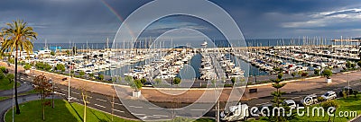 Menton. Panoramic view of the harbor with yachts and the city embankment. Stock Photo