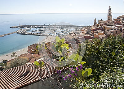 Menton panoramic wiew from the hilltop Stock Photo