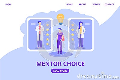 Mentor choosing for trainee intern according to rating, score vector illustration website. Vector Illustration