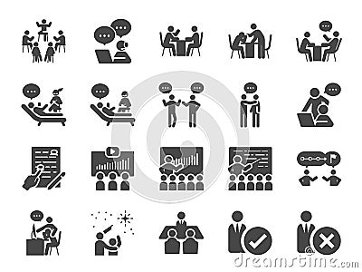 Mentor icon set. Included icons as adviser, counsellor, consultant, teaching, guide, guidance and more. Vector Illustration