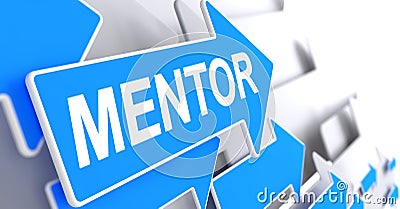 Mentor - Text on Blue Pointer. 3D. Stock Photo