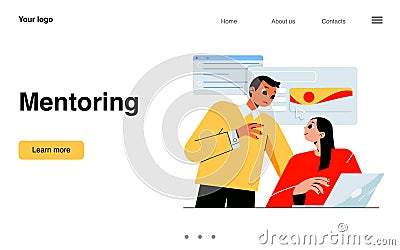 Mentoring banner with business coach and employee Vector Illustration