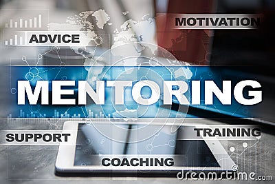 Mentoring on the virtual screen. Education concept. E-Learning. Success. Stock Photo
