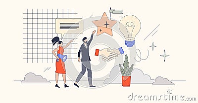 Mentorship and career coach for success neubrutalism tiny person concept Vector Illustration