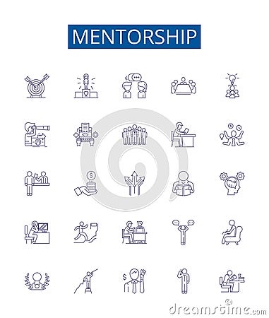Mentorship line icons signs set. Design collection of Mentor, Mentorship, Guidance, Tutelage, Coaching, Supervision Vector Illustration