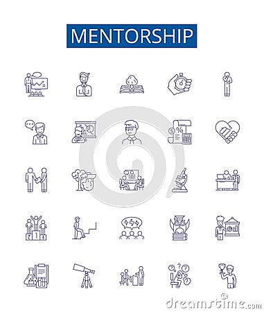 Mentorship line icons signs set. Design collection of Mentor, Mentorship, Guidance, Tutelage, Coaching, Supervision Vector Illustration