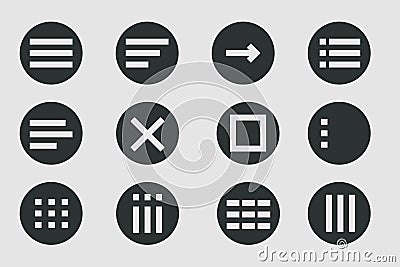 Menu for apps and web Hamburger Menu dropdown in circle. Set interface icons, popup bar, template. Application list Vector Illustration