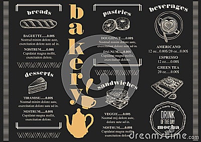 Menu bakery restaurant, food template placemat. Vector Illustration