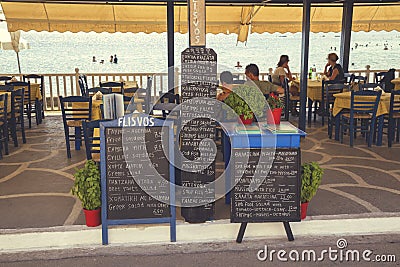 Menu board in front of beach restaurant 4 Editorial Stock Photo