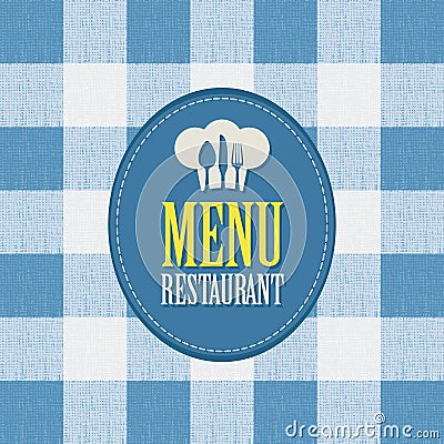 Menu with chef`s hat and cutlery on the tablecloth Vector Illustration