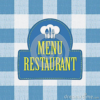 Menu with chef`s hat and cutlery on the tablecloth Vector Illustration