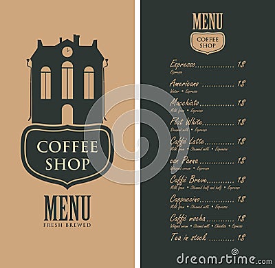 Menu for coffee shop with old house and price Vector Illustration