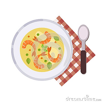 Menu concept. Soup in flat style. Vector illustration Cartoon Illustration