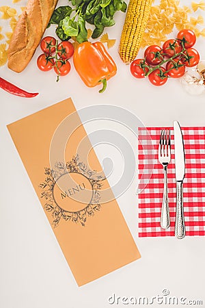 menu, cutlery and ingredients Stock Photo