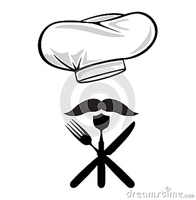 Menu design chef hat with fork, spoon, knife and m Vector Illustration