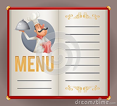 Menu Elite Restaurant Chef Cook Serving Food 3d Cartoon Mascot Character Design Vector Illustrator Vector Illustration