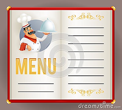 Menu elite restaurant chef cook serving food 3d cartoon mascot character design vector illustrator Vector Illustration