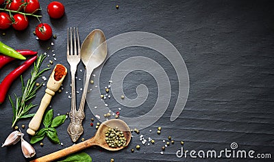 Menu food culinary frame concept on black background Stock Photo