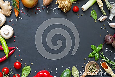 Menu food culinary frame concept on black background Stock Photo