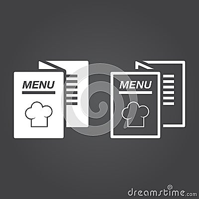 menu icon. Solid and Outline Versions. White icons on a dark background Vector Illustration