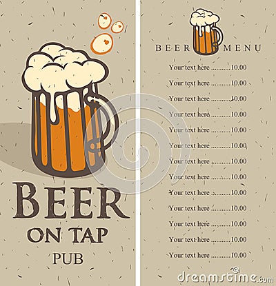 Menu with picture beer glass Vector Illustration