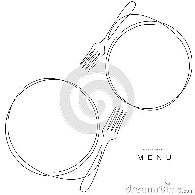 Menu restaurant backgrouns line drawing design plate and fork silhouette vector illustration Vector Illustration