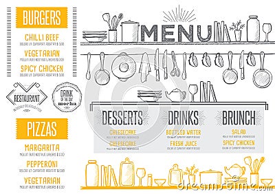 Menu restaurant, food template placemat. Vector Illustration