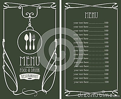 Menu for restaurant with price list and flatware Vector Illustration